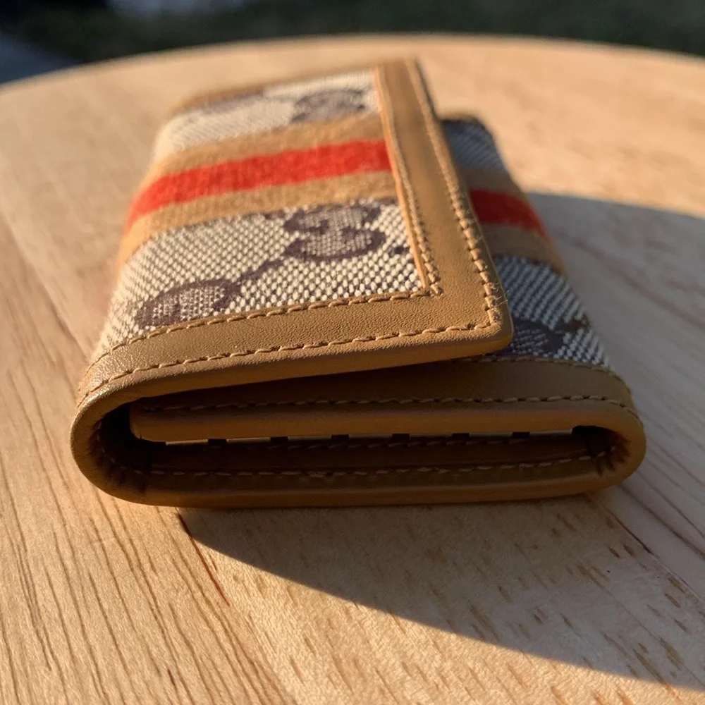 Gucci 6 ring key card holder GG logo canvas + leather orange tan stripe - Picture 6 of 13